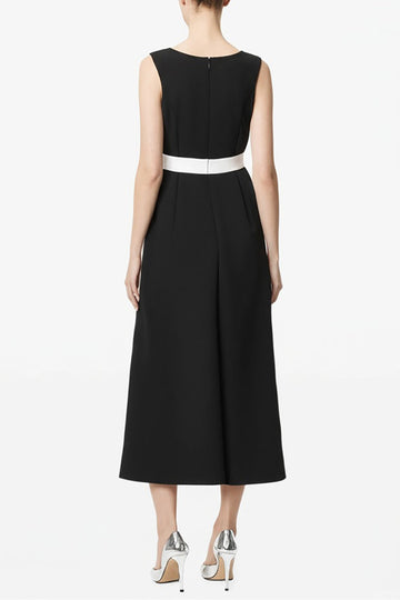 Black Boat Neck Sheath Long Work Dress